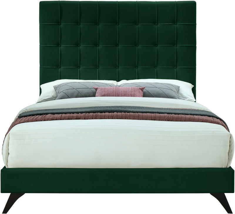 Elly Green Velvet Queen Bed