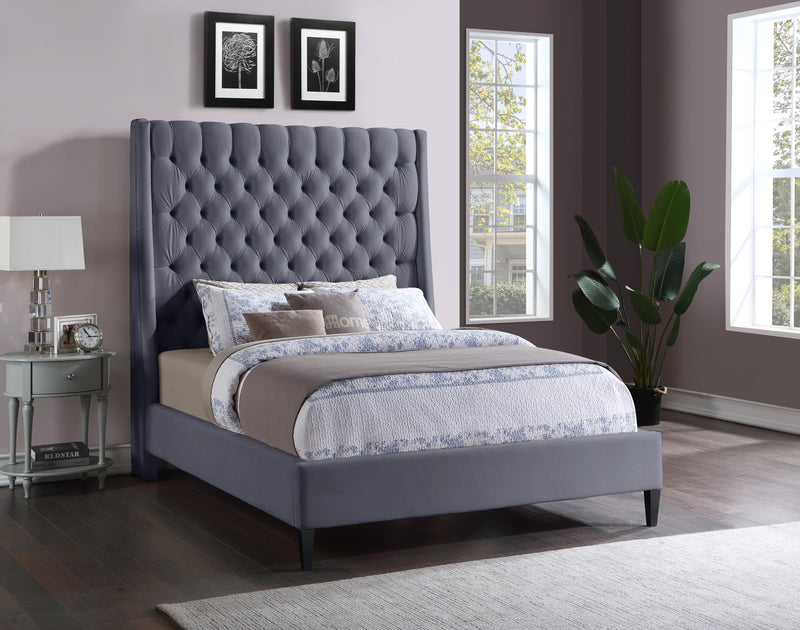 Fritz Grey Velvet Queen Bed