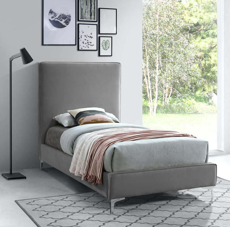 Geri Grey Velvet Twin Bed