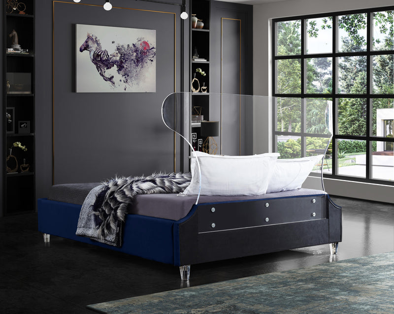 Ghost Navy Velvet Queen Bed