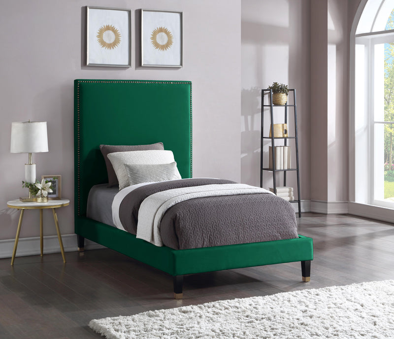 Harlie Green Velvet Twin Bed