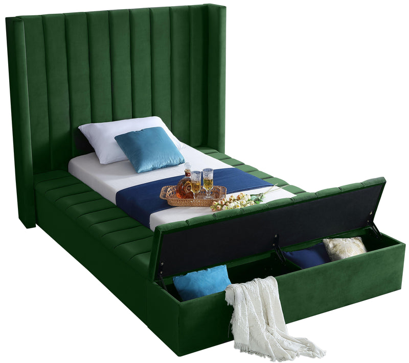 Kiki Green Velvet Twin Bed (3 Boxes)