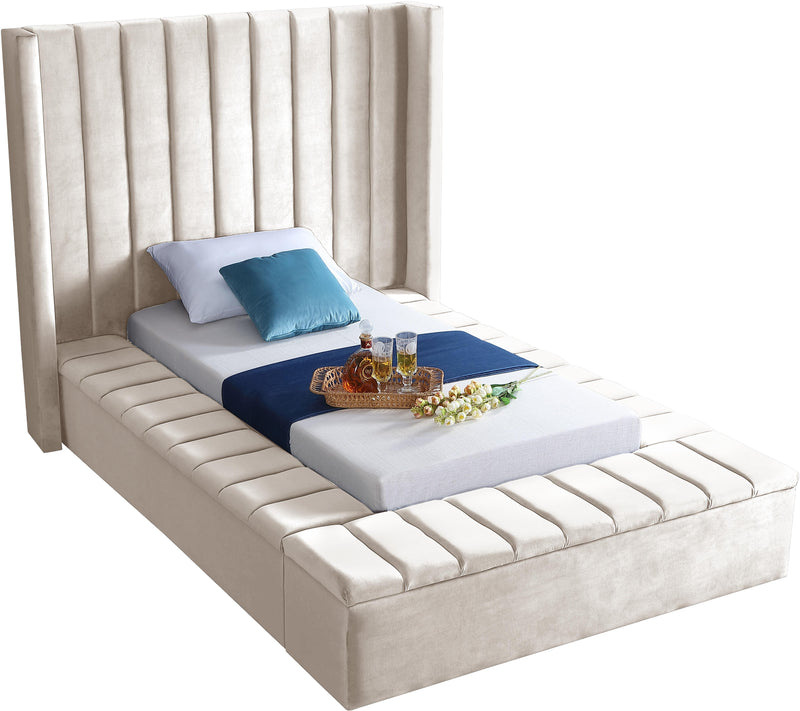 Kiki Cream Velvet Twin Bed (3 Boxes) image