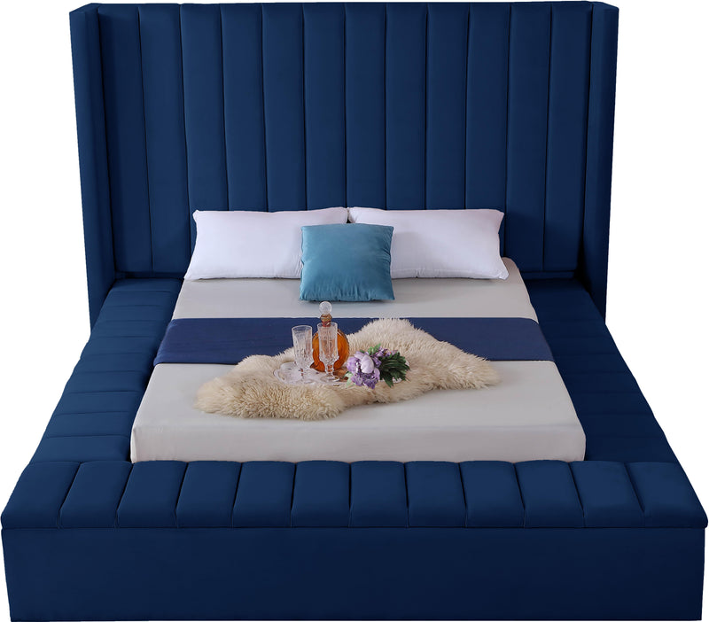 Kiki Navy Velvet Queen Bed (3 Boxes)