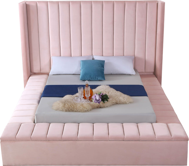 Kiki Pink Velvet Queen Bed (3 Boxes)