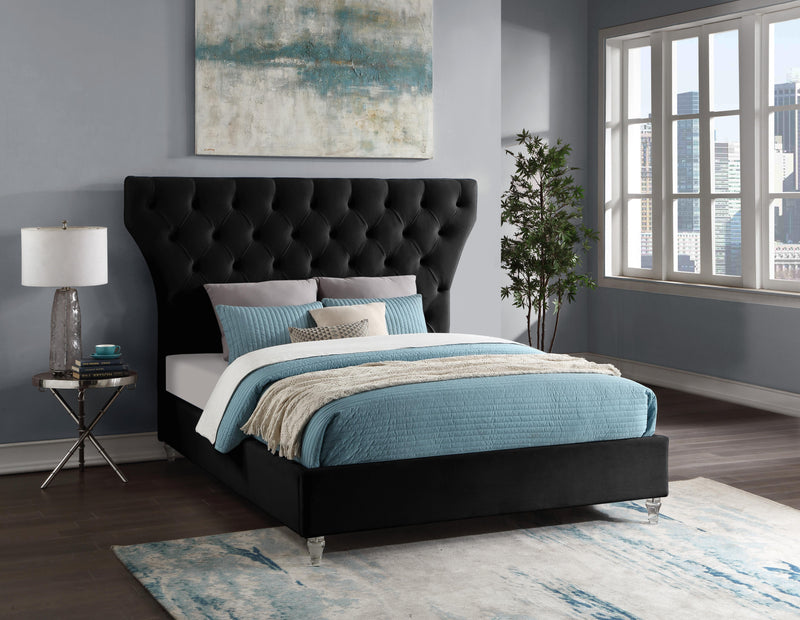 Kira Black Velvet Queen Bed