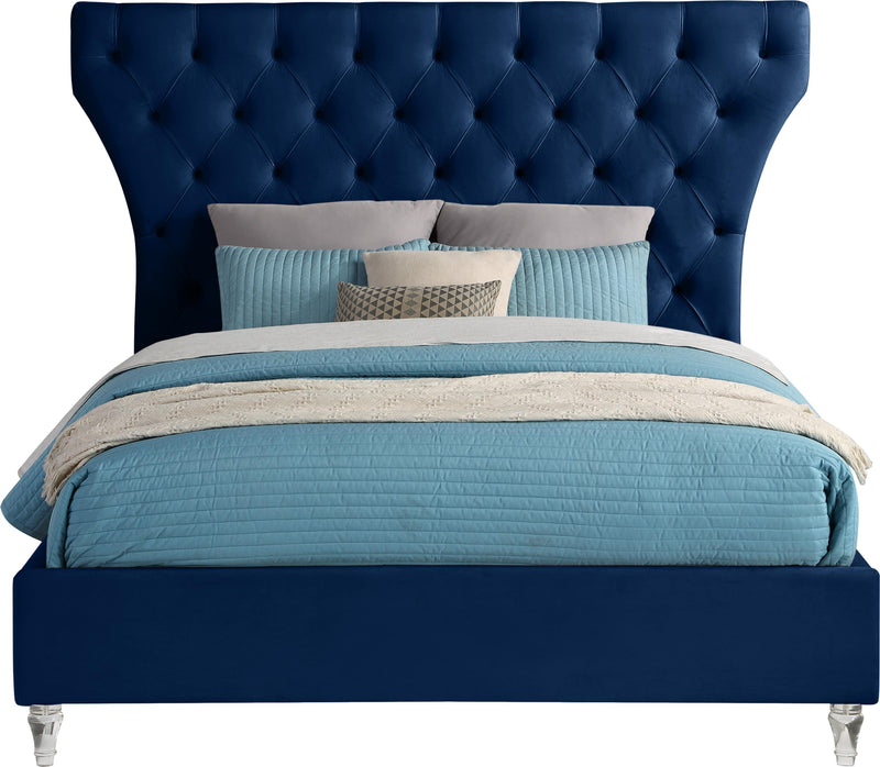 Kira Navy Velvet King Bed