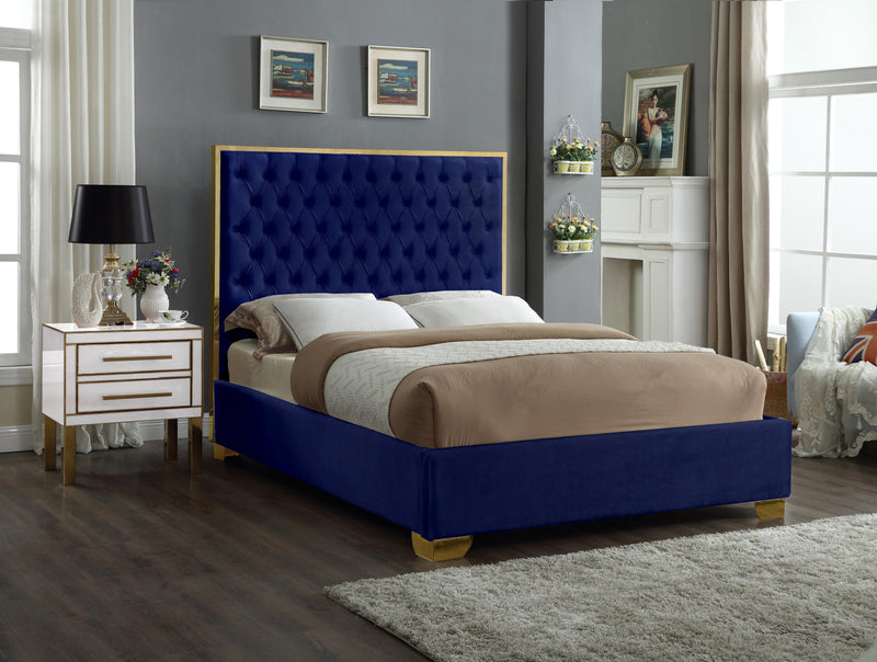 Lana Navy Velvet Queen Bed