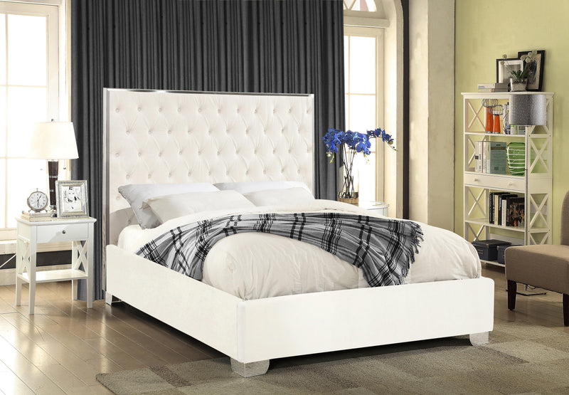 Lexi White Velvet King Bed