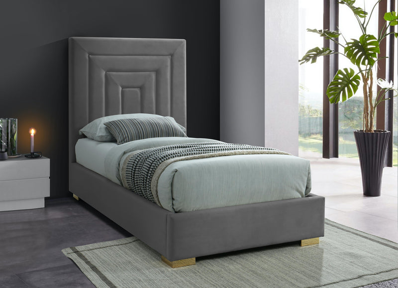 Nora Grey Velvet Twin Bed