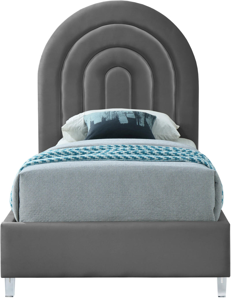 Rainbow Grey Velvet Twin Bed