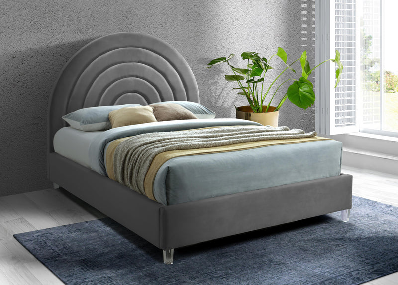 Rainbow Grey Velvet Full Bed