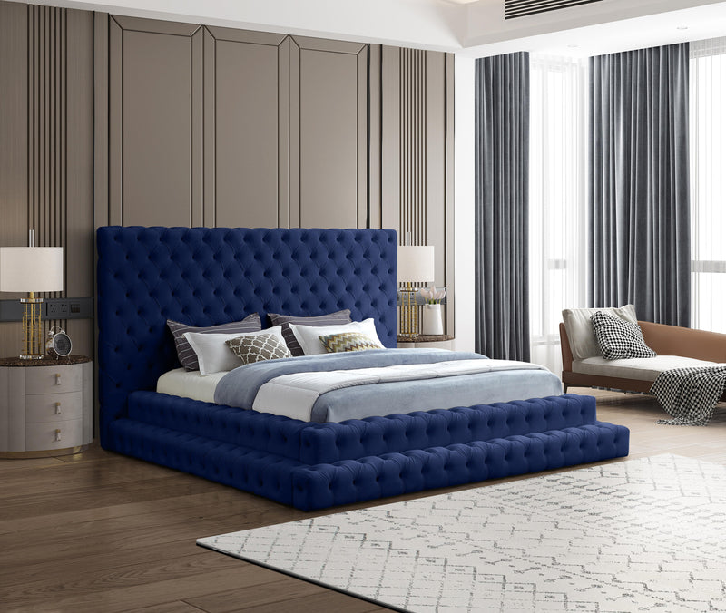 Revel Navy Velvet King Bed (3 Boxes)