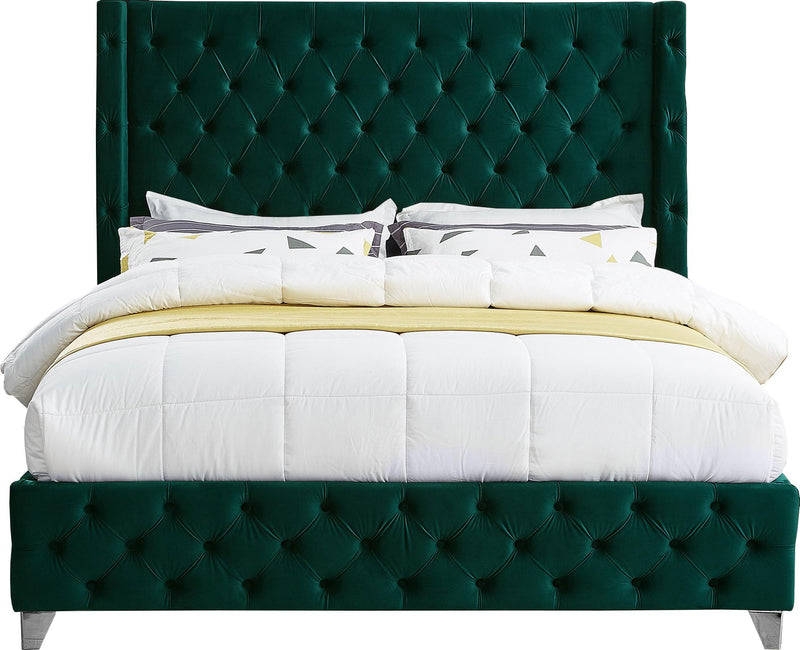 Savan Green Velvet King Bed