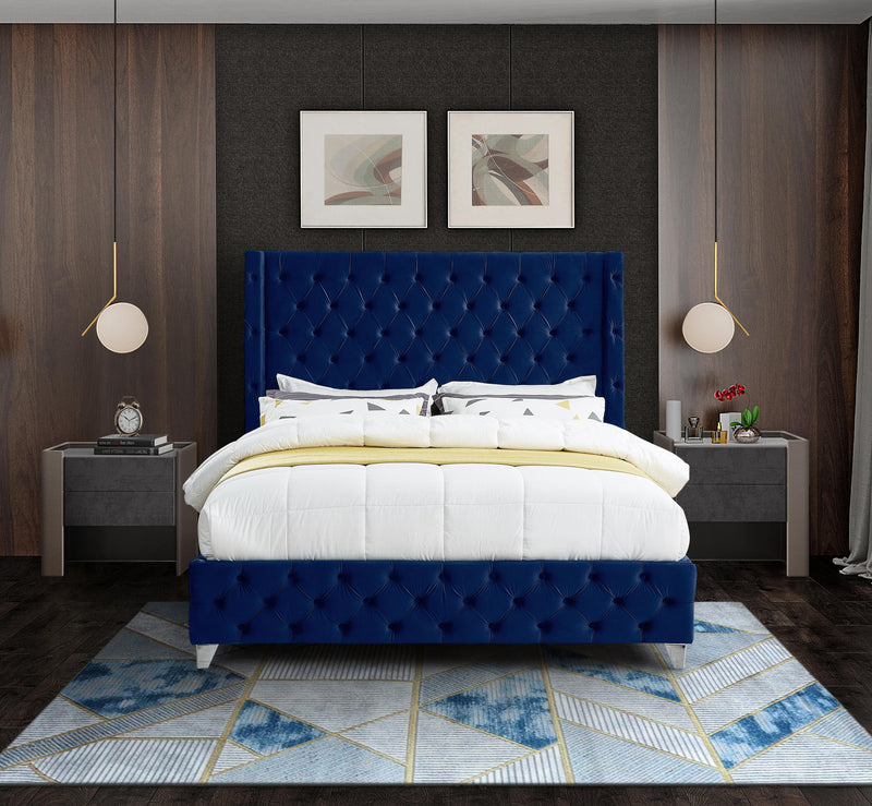 Savan Navy Velvet Queen Bed