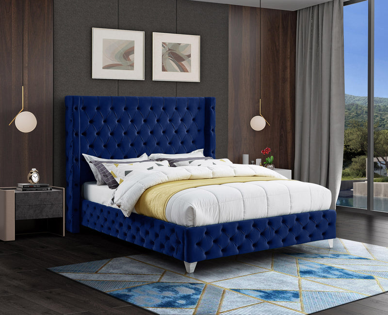 Savan Navy Velvet King Bed