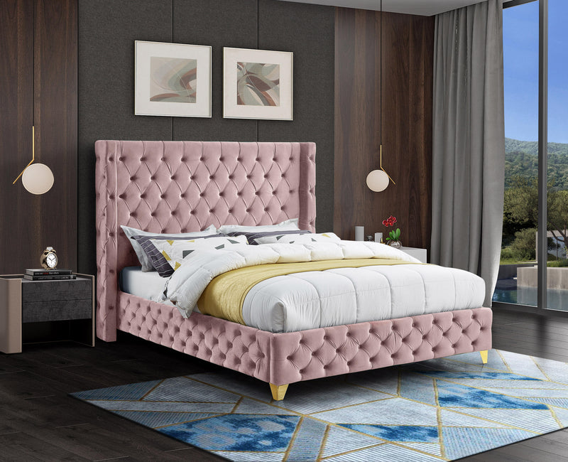 Savan Pink Velvet King Bed