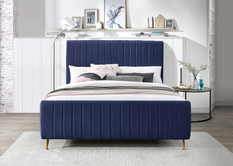 Zara Navy Velvet King Bed (3 Boxes)