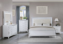 White Tufted LED Bedroom Set with Mirror Trim B561