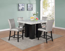 White Faux Marble Counter Height Set with Silver Chairs D163