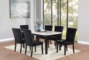 White Faux Marble Dining Set with Black Velvet Chairs D310