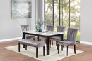 White Faux Marble Dining Set with Gray Velvet Chairs D310