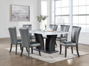 White Faux Marble Dining Set with Silver Chairs D490