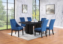 Black Faux Marble Dining Set with Royal Blue Chairs D563