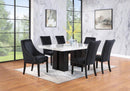 White Faux Marble Dining Set with Black Chairs D563