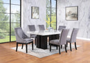 White Faux Marble Dining Set with Gray Chairs D563