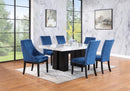 White Faux Marble Dining Set with Royal Blue Chairs D563