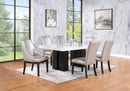 White Faux Marble Dining Set with Silver Chairs D563
