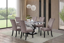 Brown Faux Marble Dining Set with Chocolate Velvet Chairs D568