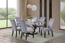 Brown Faux Marble Dining Set with Gray Velvet Chairs D568