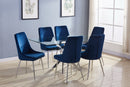 Glass Dining Set with Royal Blue Velvet Chairs D630