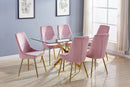 Glass Dining Set with Pink Velvet Chairs and Gold Base D630