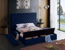 Bliss Navy Velvet Queen Bed (3 Boxes)