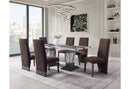 D12 DINING TABLE AND 6 D12 BROWN DINING CHAIRS