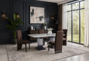 D12 DINING TABLE AND 6 D12 BROWN DINING CHAIRS