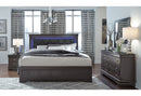 POMPEI METALLIC GREY QUEEN BED W/LED, DRESSER, MIRROR AND NIGHTSTAND