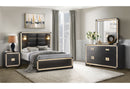 BLAKE BLACK/GOLD FULL BED WITH LAMPS, DRESSER, MIRROR, NIGHTSTAND